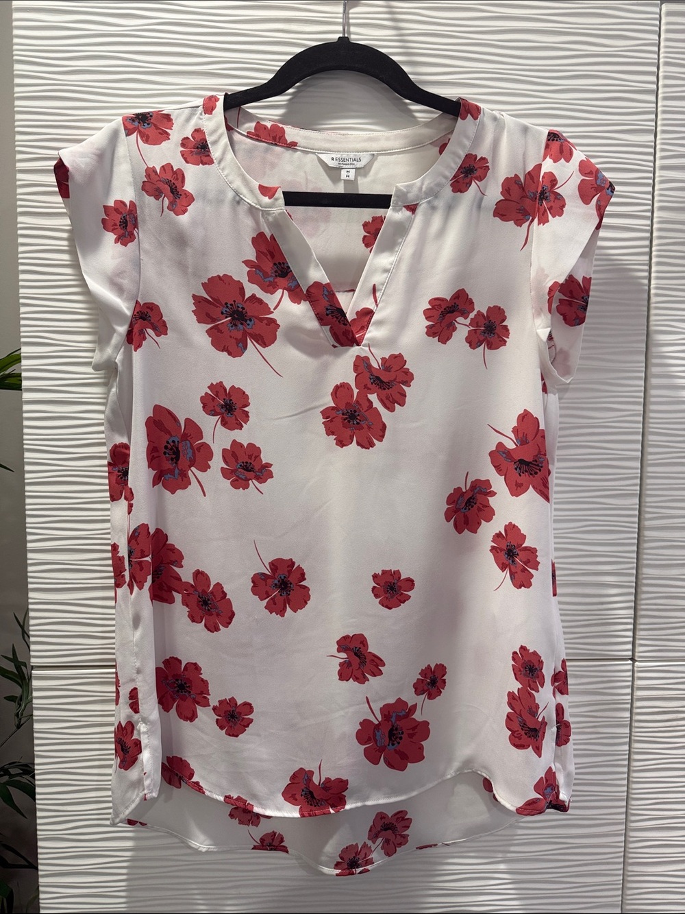 Essentials White Blouse with Red Floral Print